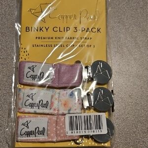Copper Pearl Binky Clip 3-Pack - Pink and White